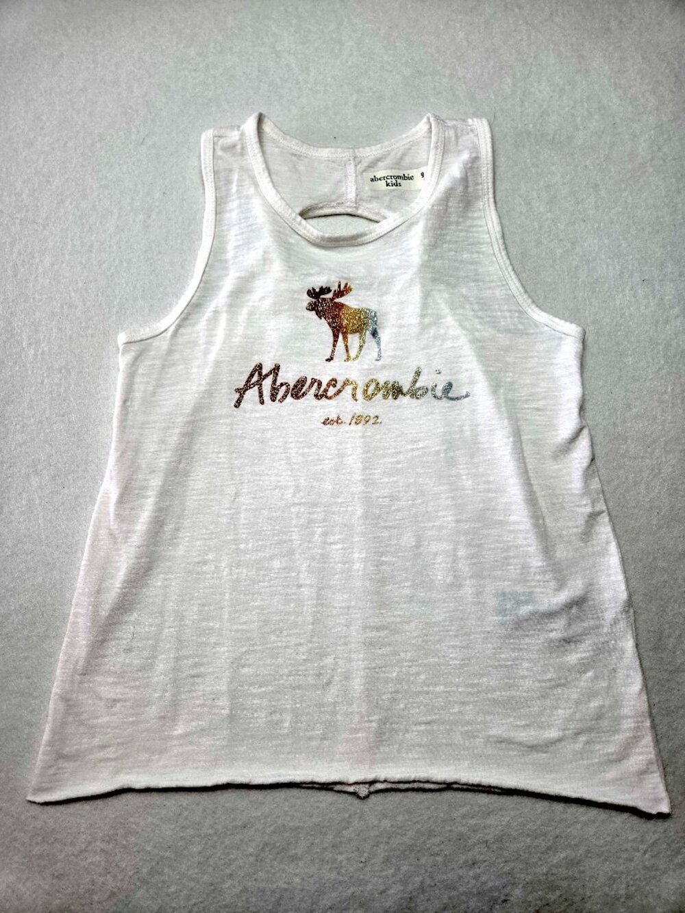 Abercrombie Kids Girls White Glitter Logo Tank Top Size 9/10